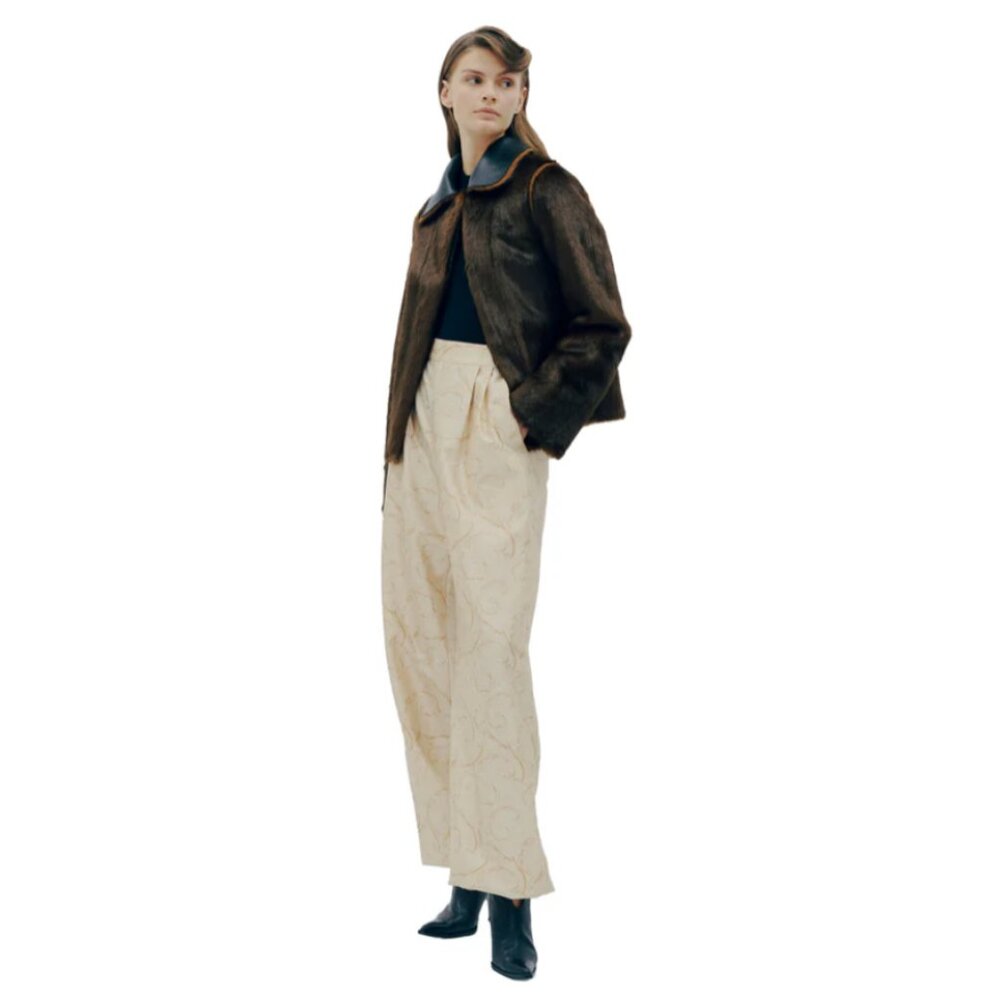 [Marei] Rose Reversible Black Faux Leather & Brown Faux Fur Jacket